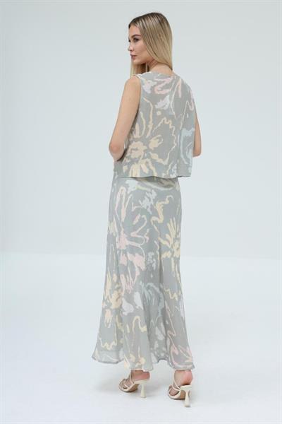 Bağcıklı Bluzlu Etek Takım - Vizon