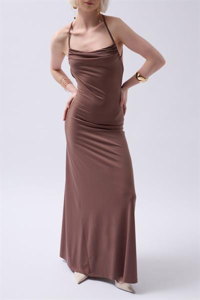 Bağlama Detay Degaje Yaka Maxi Elbise