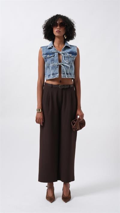 Bağlama Detay Denim Yelek