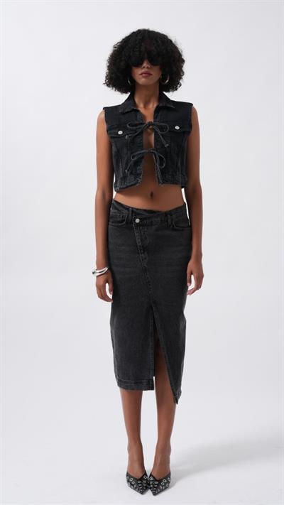 Bağlama Detay Denim Yelek