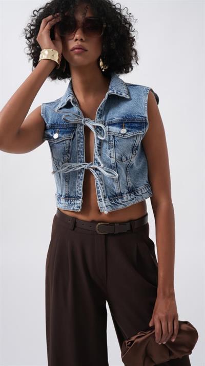 Bağlama Detay Denim Yelek