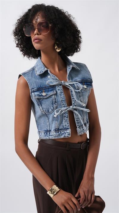 Bağlama Detay Denim Yelek