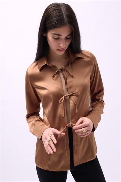 Bağlama Detay Saten Gömlek