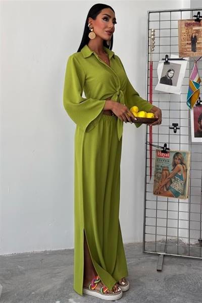 Bağlamalı Gömlek Ve Yırtmaç Pantolonlu Ayrobin Takım 10179