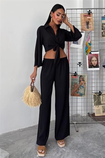 Bağlamalı Gömlek Ve Yırtmaç Pantolonlu Ayrobin Takım 10179