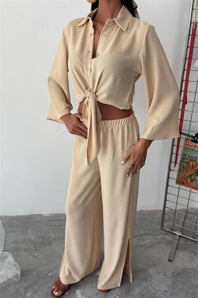 Bağlamalı Gömlek Ve Yırtmaç Pantolonlu Ayrobin Takım 10179