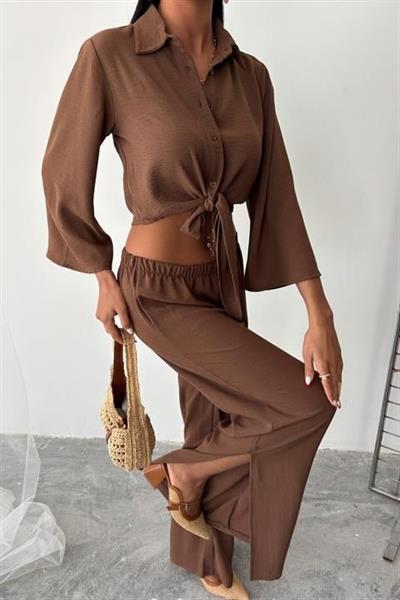 Bağlamalı Gömlek Ve Yırtmaç Pantolonlu Ayrobin Takım 10179