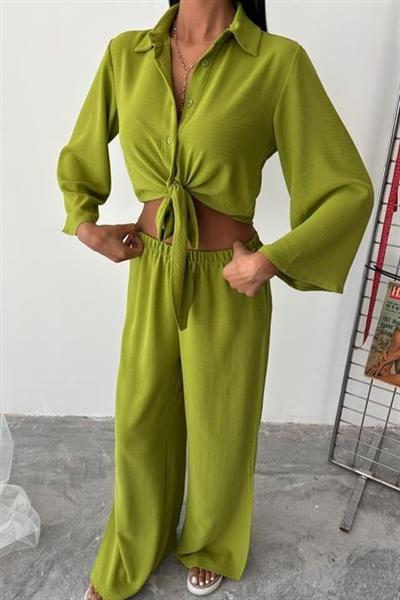 Bağlamalı Gömlek Ve Yırtmaç Pantolonlu Ayrobin Takım 10179