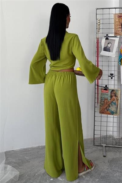 Bağlamalı Gömlek Ve Yırtmaç Pantolonlu Ayrobin Takım 10179