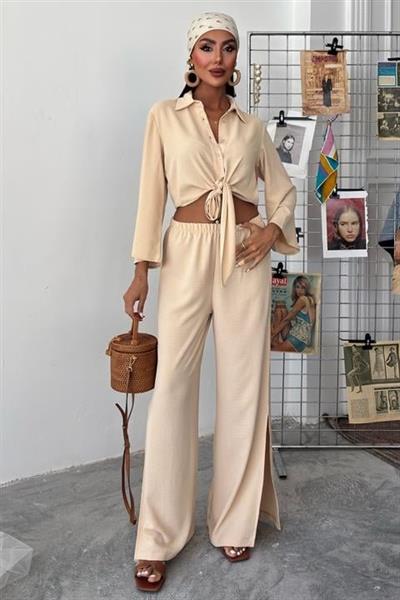 Bağlamalı Gömlek Ve Yırtmaç Pantolonlu Ayrobin Takım 10179