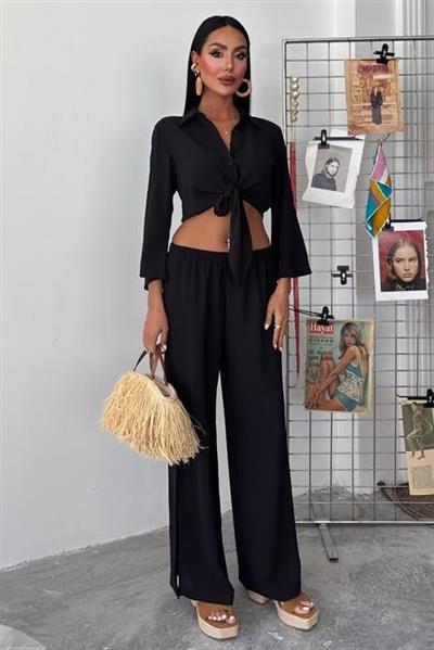 Bağlamalı Gömlek Ve Yırtmaç Pantolonlu Ayrobin Takım 10179