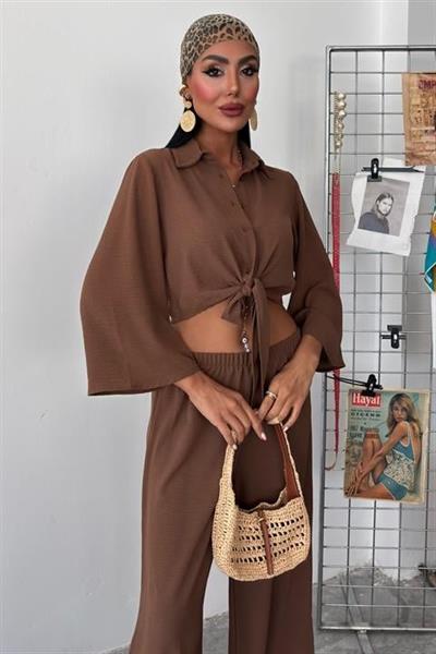 Bağlamalı Gömlek Ve Yırtmaç Pantolonlu Ayrobin Takım 10179