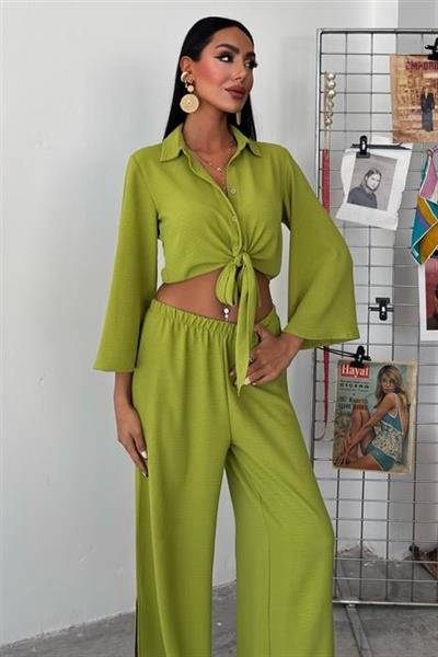 Bağlamalı Gömlek Ve Yırtmaç Pantolonlu Ayrobin Takım 10179