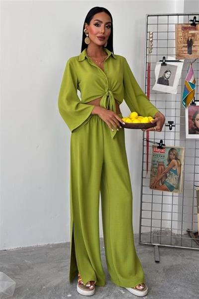 Bağlamalı Gömlek Ve Yırtmaç Pantolonlu Ayrobin Takım 10179