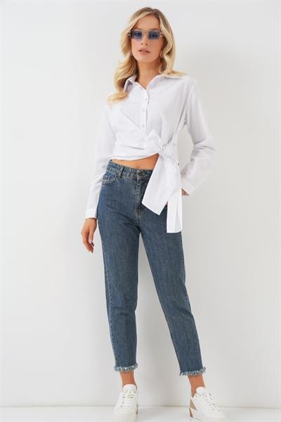 Bağlamalı Uzun Kol Gömlek 20325 - Beyaz