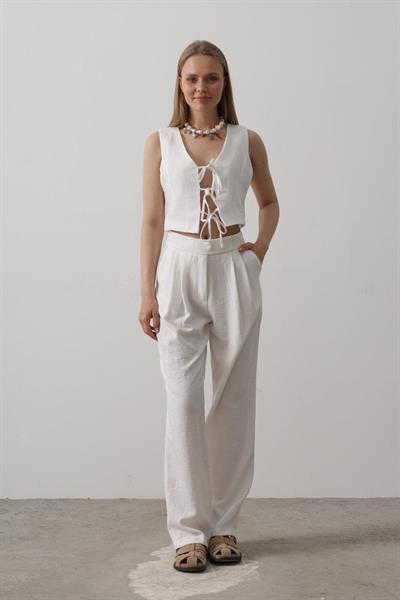 Bağlamalı Yelek - Beyaz