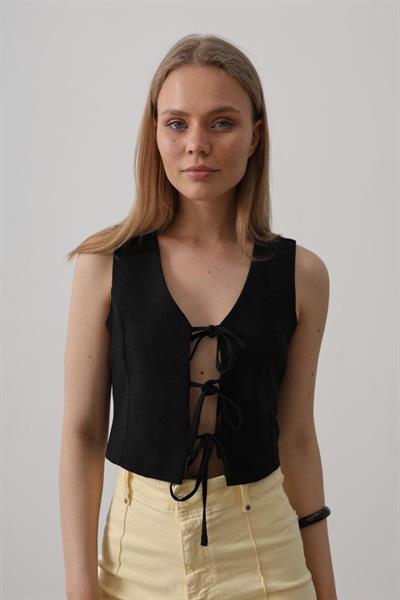 Bağlamalı Yelek - Siyah