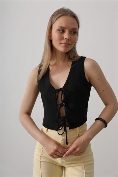 Bağlamalı Yelek - Siyah