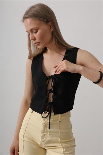 Bağlamalı Yelek - Siyah