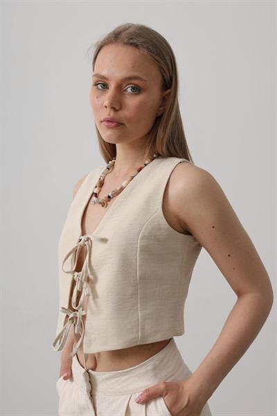 Bağlamalı Yelek - Taş