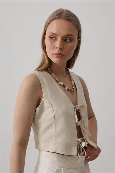 Bağlamalı Yelek - Taş