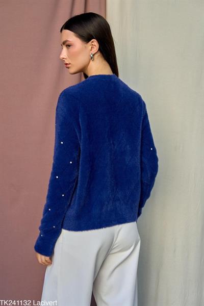 Baklava Desen Taşlı Kazak - Lacivert