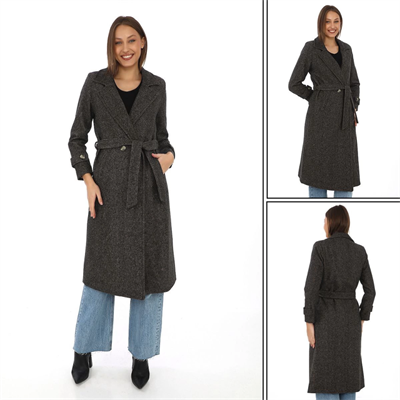 Balık Sırtı Kaşe Kaban – Uzun Boy Kruvaze Yaka Kuşaklı Astarlı Kışlık Tesettür Kaban, Yünlü Dokuma Kaşmir Kumaş, Cepli Rahat Oversize Kalıp Şık Modern Kaban Mont Modeli (Günlük Ve Özel Gün Kombinlerine Uygun) - Kahverengi