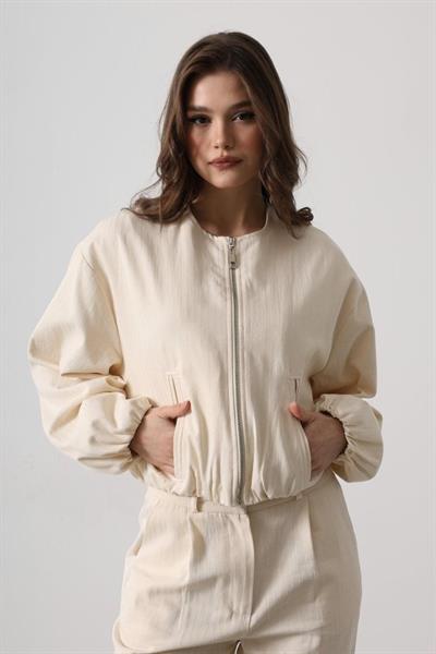 Balıksırtı Bomber Ceket - Krem