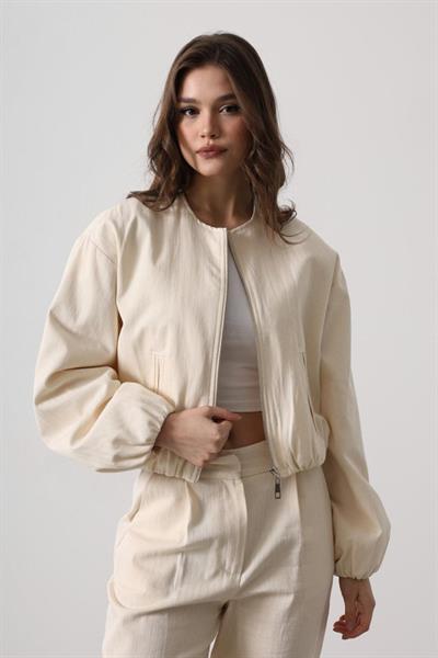 Balıksırtı Bomber Ceket - Krem