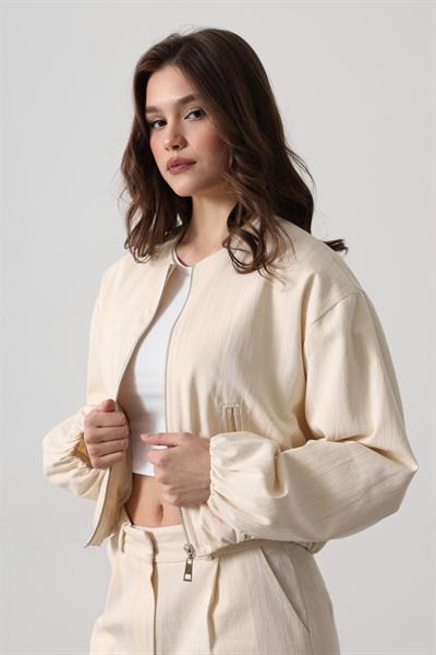 Balıksırtı Bomber Ceket - Krem