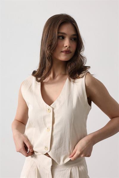 Balıksırtı Yelek - Ekru