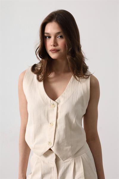 Balıksırtı Yelek - Ekru