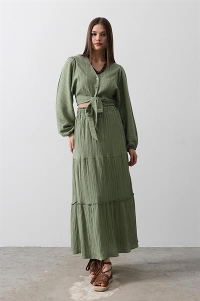 Balon Kollu Etekli Kaş Takım - Haki