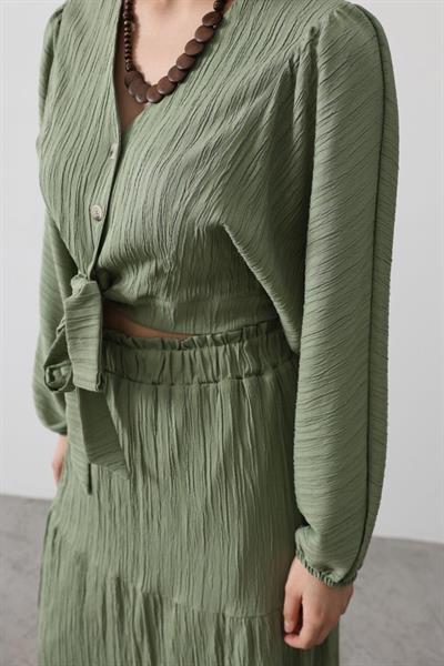 Balon Kollu Etekli Kaş Takım - Haki