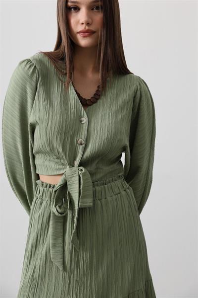 Balon Kollu Etekli Kaş Takım - Haki