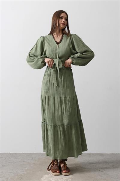 Balon Kollu Etekli Kaş Takım - Haki