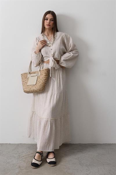 Balon Kollu Etekli Kaş Takım - Natür