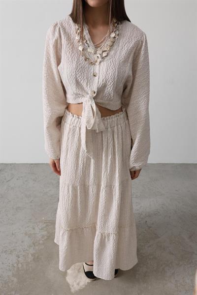 Balon Kollu Etekli Kaş Takım - Natür