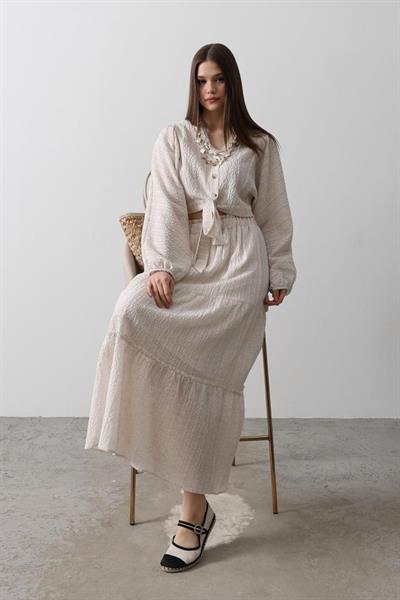 Balon Kollu Etekli Kaş Takım - Natür