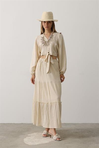 Balon Kollu Etekli Kaş Takım - Taş