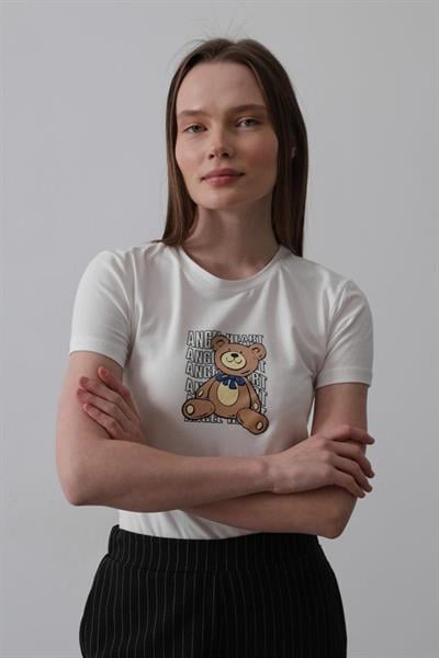 Baskı Detaylı T-shirt - Ekru