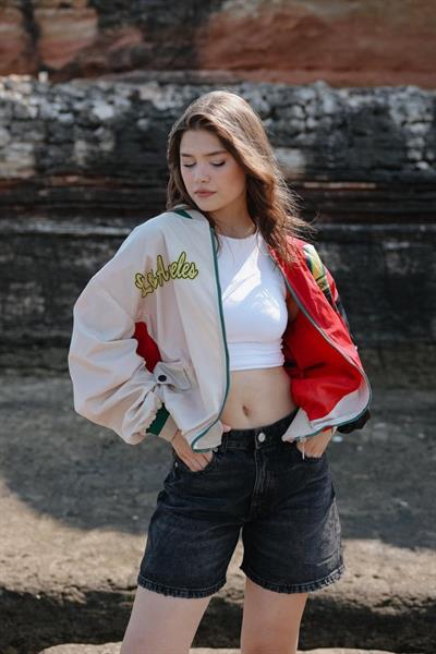 Baskılı Ceket - Siyah-Kırmızı-Bej