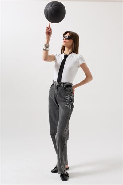 Baskılı Düşük Bel Jean