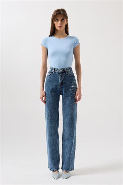 Baskılı Düşük Bel Jean