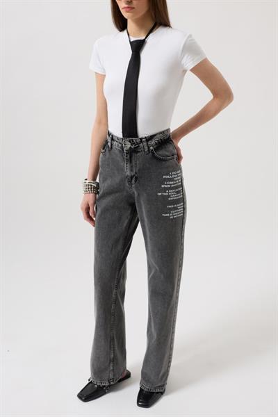 Baskılı Düşük Bel Jean