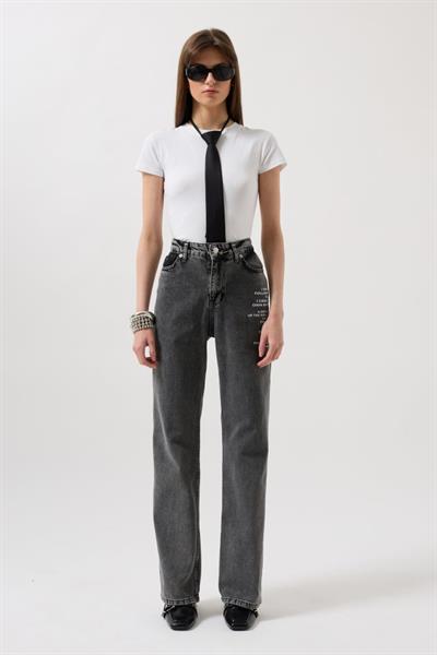 Baskılı Düşük Bel Jean