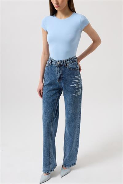 Baskılı Düşük Bel Jean