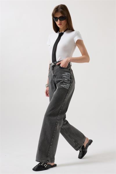 Baskılı Düşük Bel Jean