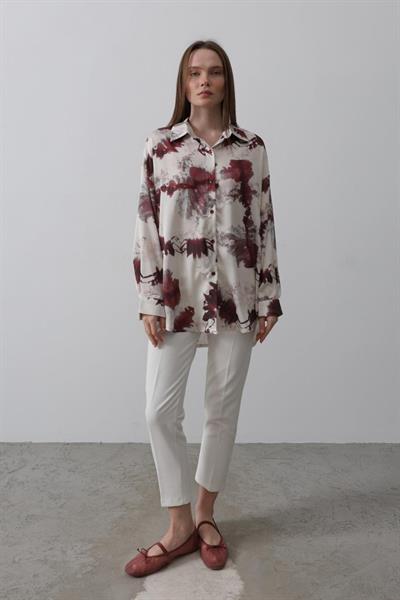 Baskılı Gömlek - Bordo