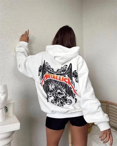 Baskılı Kapüşonlu Sweat - Beyaz